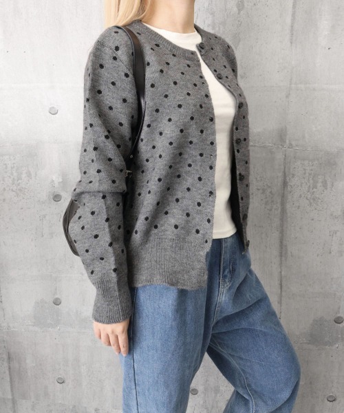 Miniministore(ミニミニストア)の「ドット柄クルーネックニットカーディガン秋(カーディガン/ボレロ・レディース・グレー/ブラック・FREE)」の22枚目の写真