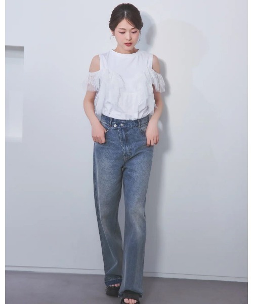 LANTINAM（ランティナム）の「チュールレースドッキングカットソー／フリルデザイン × 2WAY（Tシャツ/カットソー・レディース・ブラウン/ホワイト/ブラック・FREE）」の6枚目の写真