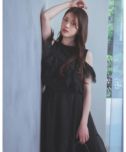 LANTINAM（ランティナム）の「チュールレースドッキングカットソー／フリルデザイン × 2WAY（Tシャツ/カットソー・レディース・ブラウン/ホワイト/ブラック・FREE）」の7枚目の写真