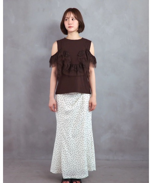 LANTINAM（ランティナム）の「チュールレースドッキングカットソー／フリルデザイン × 2WAY（Tシャツ/カットソー・レディース・ブラウン/ホワイト/ブラック・FREE）」の12枚目の写真