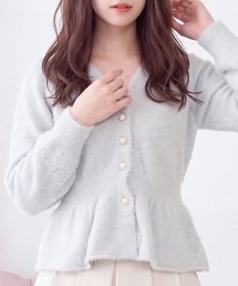 ペプラムフェザーヤーンニットカーディガン(長袖/軽羽織り/オフィスカジュアル/休日)