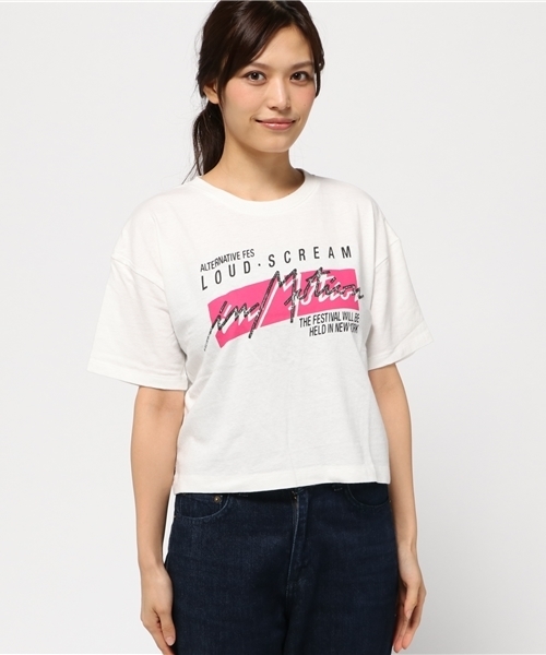 MOUSSY（マウジー）の「IN MOTION TSJ（Tシャツ/カットソー・レディース・レッド/ブラック/オフホワイト・FREE）」の4枚目の写真