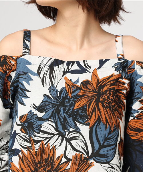 SpRay（スプレイ）の「リゾート柄５分袖オフショル（シャツ/ブラウス・レディース・カーキ/オフホワイト/ネイビー・FREE）」の11枚目の写真