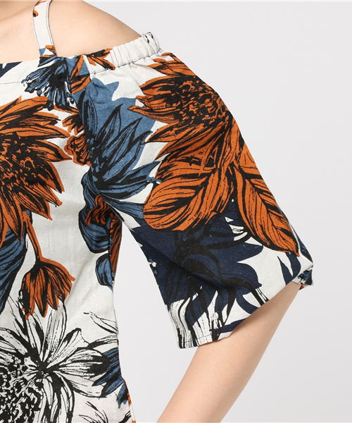 SpRay（スプレイ）の「リゾート柄５分袖オフショル（シャツ/ブラウス・レディース・カーキ/オフホワイト/ネイビー・FREE）」の10枚目の写真