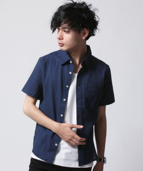 THE CASUAL（カジュアル）の「綿麻ストレッチ半袖シャツ リネンシャツ（シャツ/ブラウス・メンズ・グレー系その他/サックスブルー/ライトピンク/ホワイト/ホワイト系その他/ネイビー/ブルー系その他/レッド系その他/ストライプ/チェック/ライトイエロー/ミント/ラベンダー/カーキ/グレー・S/L/M/XL）」の8枚目の写真