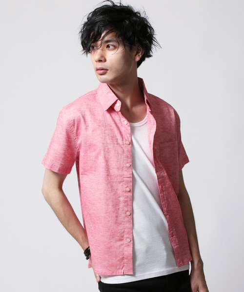 THE CASUAL（カジュアル）の「綿麻ストレッチ半袖シャツ リネンシャツ（シャツ/ブラウス・メンズ・グレー系その他/サックスブルー/ライトピンク/ホワイト/ホワイト系その他/ネイビー/ブルー系その他/レッド系その他/ストライプ/チェック/ライトイエロー/ミント/ラベンダー/カーキ/グレー・S/L/M/XL）」の13枚目の写真