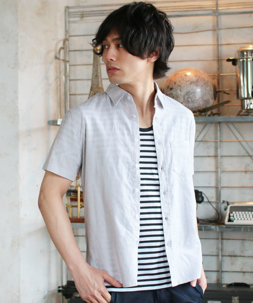 THE CASUAL（カジュアル）の「綿麻ストレッチ半袖シャツ リネンシャツ（シャツ/ブラウス・メンズ・グレー系その他/サックスブルー/ライトピンク/ホワイト/ホワイト系その他/ネイビー/ブルー系その他/レッド系その他/ストライプ/チェック/ライトイエロー/ミント/ラベンダー/カーキ/グレー・S/L/M/XL）」の4枚目の写真