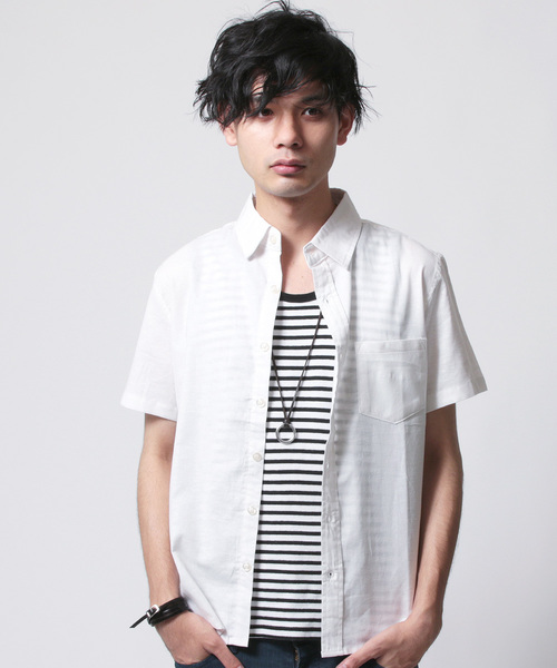 THE CASUAL（カジュアル）の「綿麻ストレッチ半袖シャツ リネンシャツ（シャツ/ブラウス・メンズ・グレー系その他/サックスブルー/ライトピンク/ホワイト/ホワイト系その他/ネイビー/ブルー系その他/レッド系その他/ストライプ/チェック/ライトイエロー/ミント/ラベンダー/カーキ/グレー・S/L/M/XL）」の2枚目の写真