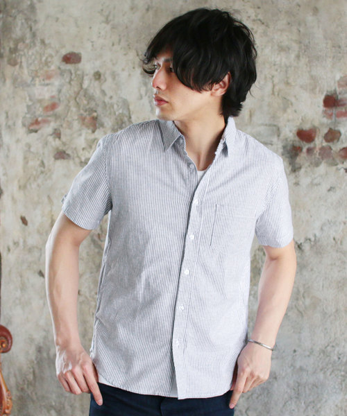 THE CASUAL（カジュアル）の「綿麻ストレッチ半袖シャツ リネンシャツ（シャツ/ブラウス・メンズ・グレー系その他/サックスブルー/ライトピンク/ホワイト/ホワイト系その他/ネイビー/ブルー系その他/レッド系その他/ストライプ/チェック/ライトイエロー/ミント/ラベンダー/カーキ/グレー・S/L/M/XL）」の14枚目の写真