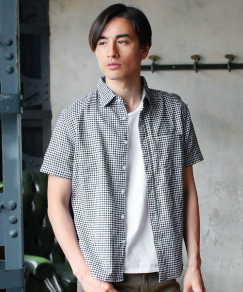 THE CASUAL（カジュアル）の「綿麻ストレッチ半袖シャツ リネンシャツ（シャツ/ブラウス・メンズ・グレー系その他/サックスブルー/ライトピンク/ホワイト/ホワイト系その他/ネイビー/ブルー系その他/レッド系その他/ストライプ/チェック/ライトイエロー/ミント/ラベンダー/カーキ/グレー・S/L/M/XL）」の15枚目の写真