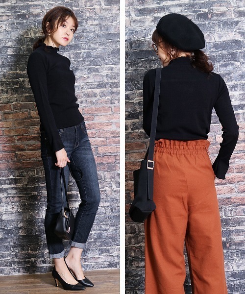 reca(レカ)の「フリル無地リブハイネックニット(ニット/セーター・レディース・ブラック/ダークグリーン/ボルドー・FREE)」の10枚目の写真