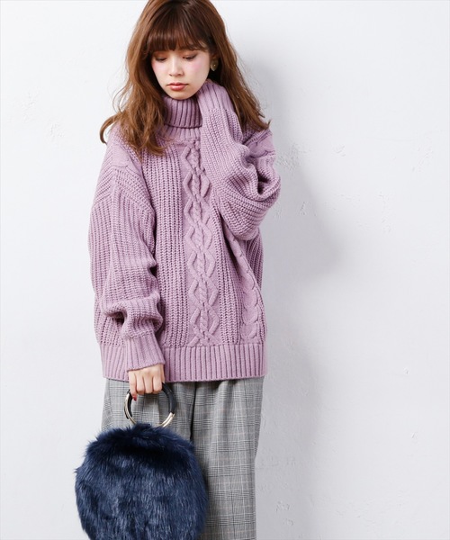 natural couture（ナチュラルクチュール）の「ケーブルビックタートル（Tシャツ/カットソー・レディース・ホワイト/ブラック/ベージュ/グリーン/サックスブルー/パープル/ボルドー・FREE）」の6枚目の写真