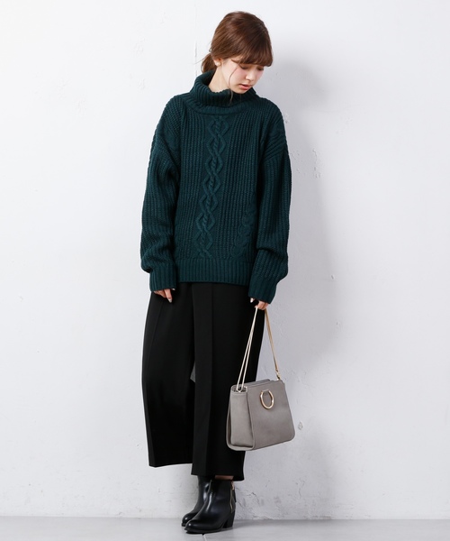 natural couture（ナチュラルクチュール）の「ケーブルビックタートル（Tシャツ/カットソー・レディース・ホワイト/ブラック/ベージュ/グリーン/サックスブルー/パープル/ボルドー・FREE）」の4枚目の写真