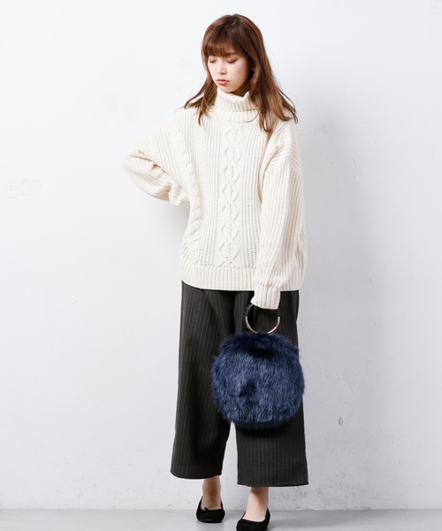 natural couture（ナチュラルクチュール）の「ケーブルビックタートル（Tシャツ/カットソー・レディース・ホワイト/ブラック/ベージュ/グリーン/サックスブルー/パープル/ボルドー・FREE）」の8枚目の写真