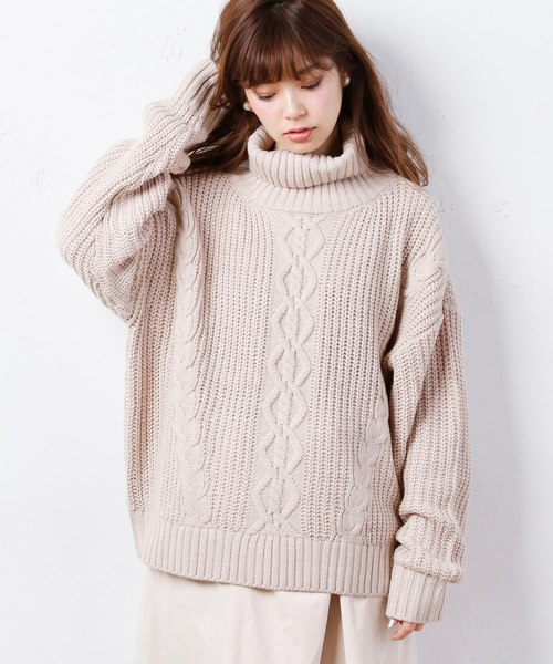 natural couture（ナチュラルクチュール）の「ケーブルビックタートル（Tシャツ/カットソー・レディース・ホワイト/ブラック/ベージュ/グリーン/サックスブルー/パープル/ボルドー・FREE）」の21枚目の写真