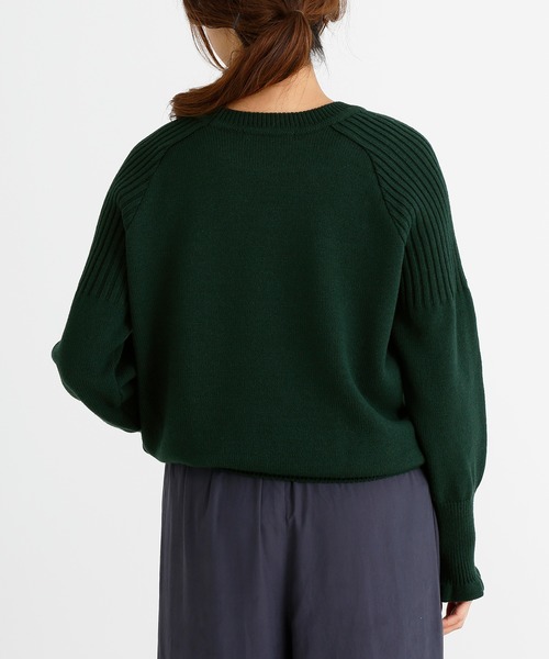 Munich（ミューニック）の「ウールリブ×ジャージーラウンドネックプルオーバー（ニット/セーター・レディース・ダークグリーン/ネイビー/グレー/キャメル・FREE）」の8枚目の写真