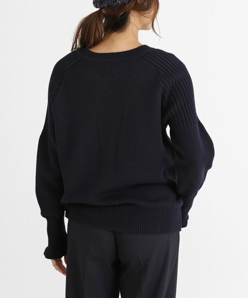 Munich（ミューニック）の「ウールリブ×ジャージーラウンドネックプルオーバー（ニット/セーター・レディース・ダークグリーン/ネイビー/グレー/キャメル・FREE）」の12枚目の写真