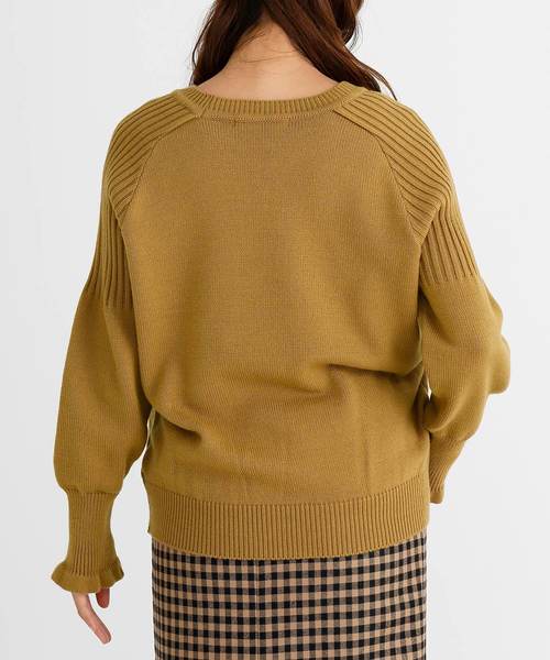 Munich（ミューニック）の「ウールリブ×ジャージーラウンドネックプルオーバー（ニット/セーター・レディース・ダークグリーン/ネイビー/グレー/キャメル・FREE）」の14枚目の写真