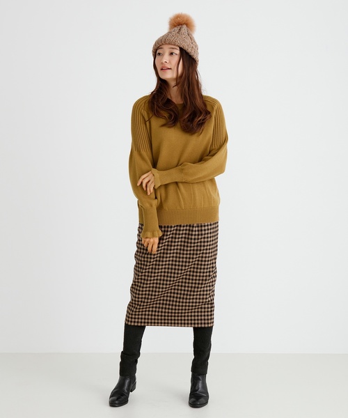 Munich（ミューニック）の「ウールリブ×ジャージーラウンドネックプルオーバー（ニット/セーター・レディース・ダークグリーン/ネイビー/グレー/キャメル・FREE）」の16枚目の写真