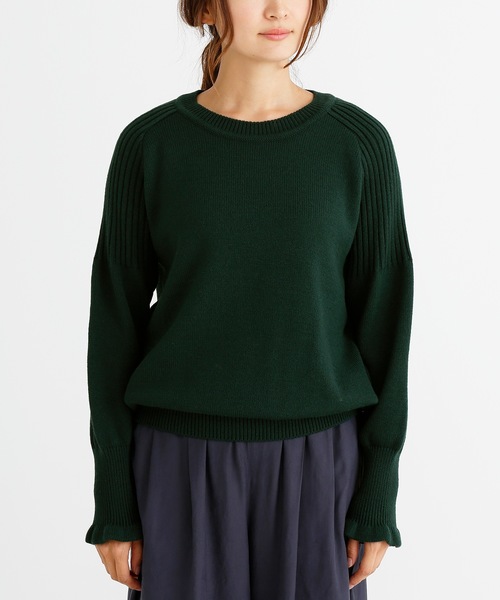 ▼極美品✨エブリデイアイライク✨定番 クルーネック プルオーバー 深緑 ニット Munich（ミューニック）の「ウールリブ×ジャージーラウンドネックプル
