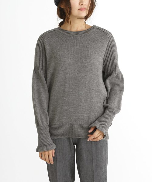 Munich（ミューニック）の「ウールリブ×ジャージーラウンドネックプル