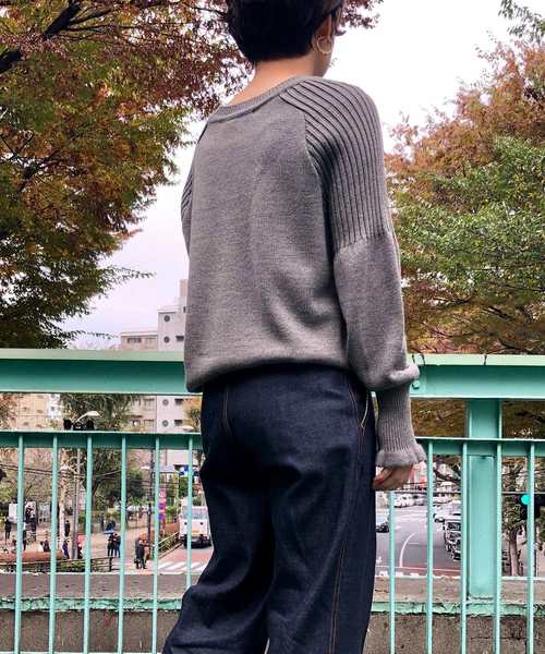 Munich（ミューニック）の「ウールリブ×ジャージーラウンドネックプルオーバー（ニット/セーター・レディース・ダークグリーン/ネイビー/グレー/キャメル・FREE）」の17枚目の写真