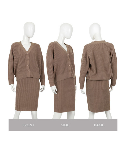 セール】【上下2SET】Vネックニットカーディガン＆ニットタイト