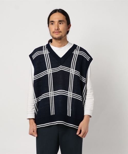 WEGO（ウィゴー）の「WEGO/チェックジャガードベスト（ベスト・メンズ・ベージュ系その他2/ブルー系その他2・MEDIUM/LARGE）」の5枚目の写真