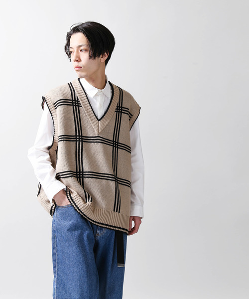 WEGO（ウィゴー）の「WEGO/チェックジャガードベスト（ベスト・メンズ・ベージュ系その他2/ブルー系その他2・MEDIUM/LARGE）」の11枚目の写真