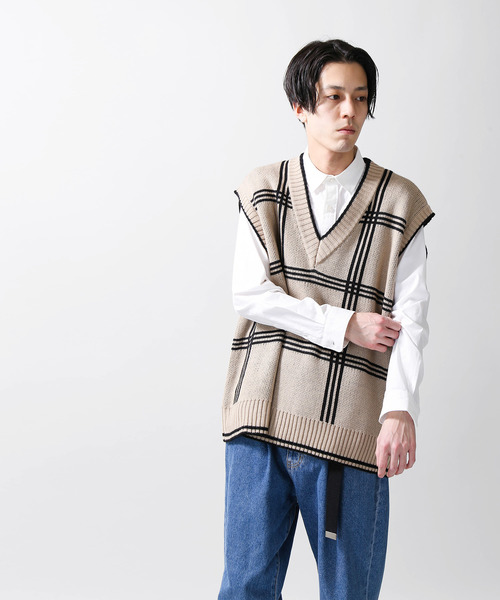 WEGO（ウィゴー）の「WEGO/チェックジャガードベスト（ベスト・メンズ・ベージュ系その他2/ブルー系その他2・MEDIUM/LARGE）」の10枚目の写真