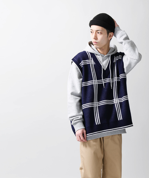 WEGO（ウィゴー）の「WEGO/チェックジャガードベスト（ベスト・メンズ・ベージュ系その他2/ブルー系その他2・MEDIUM/LARGE）」の8枚目の写真