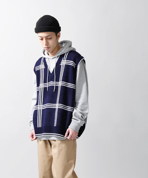 WEGO（ウィゴー）の「WEGO/チェックジャガードベスト（ベスト・メンズ・ベージュ系その他2/ブルー系その他2・MEDIUM/LARGE）」の7枚目の写真