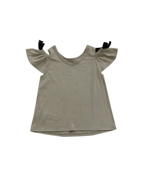 Bee des Bee(ビーデスビー)の「肩リボンオフショルトップス(Tシャツ/カットソー・キッズ・ピンク/ブラック/チャコールグレー/ラベンダー/ミント/グレー/ライトブルー/ブルー系その他/パープル系その他/ローズ/チェック/チェリーピンク/ライトイエロー/ホワイト/グレー系その他/パープル系その他2/ブラック系その他/パープル系その他3/ブラック系その他2・150cm/100cm/110cm/120cm/130cm/140cm)」の6枚目の写真