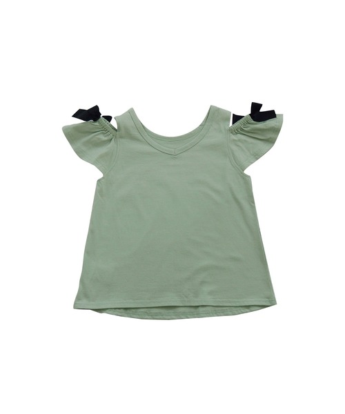 Bee des Bee(ビーデスビー)の「肩リボンオフショルトップス(Tシャツ/カットソー・キッズ・ピンク/ブラック/チャコールグレー/ラベンダー/ミント/グレー/ライトブルー/ブルー系その他/パープル系その他/ローズ/チェック/チェリーピンク/ライトイエロー/ホワイト/グレー系その他/パープル系その他2/ブラック系その他/パープル系その他3/ブラック系その他2・150cm/100cm/110cm/120cm/130cm/140cm)」の8枚目の写真