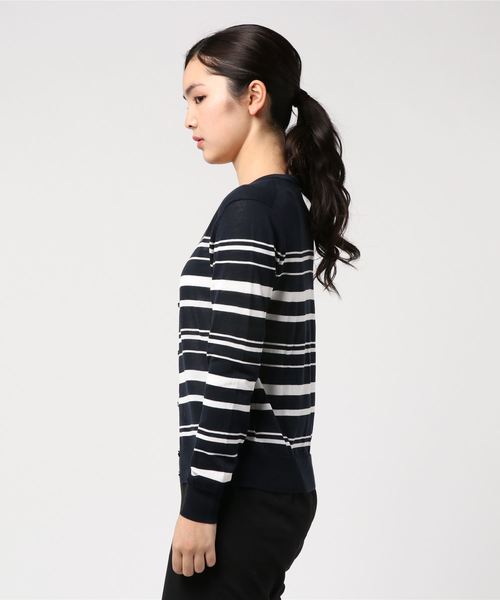 A/C DESIGN BY ALPHA CUBIC（エーシーデザインバイアルファキュービック）の「春夏カラーボーダーカーディガン（カーディガン/ボレロ・レディース・ネイビー/オフホワイト・L size/M size）」の3枚目の写真