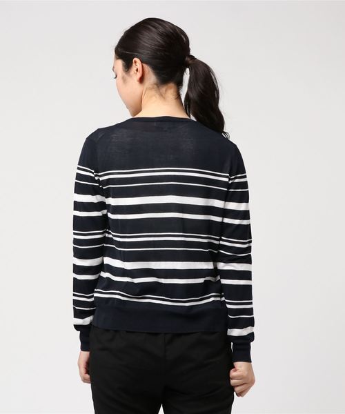 A/C DESIGN BY ALPHA CUBIC（エーシーデザインバイアルファキュービック）の「春夏カラーボーダーカーディガン（カーディガン/ボレロ・レディース・ネイビー/オフホワイト・L size/M size）」の4枚目の写真