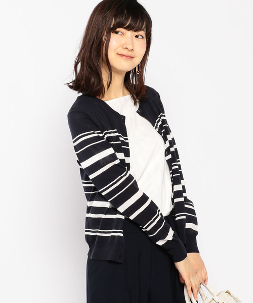 A/C DESIGN BY ALPHA CUBIC（エーシーデザインバイアルファキュービック）の「春夏カラーボーダーカーディガン（カーディガン/ボレロ・レディース・ネイビー/オフホワイト・L size/M size）」の2枚目の写真