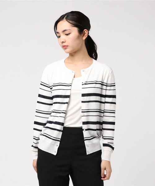 A/C DESIGN BY ALPHA CUBIC（エーシーデザインバイアルファキュービック）の「春夏カラーボーダーカーディガン（カーディガン/ボレロ・レディース・ネイビー/オフホワイト・L size/M size）」の5枚目の写真