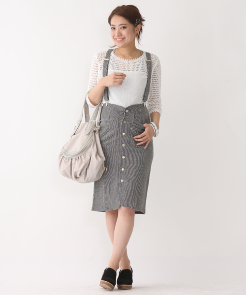 mystic(ミスティック)の「サスペンダー付ストライプペンシルスカート(スカート・レディース・オフホワイト/ブラック/グレー・フリ-)」の2枚目の写真