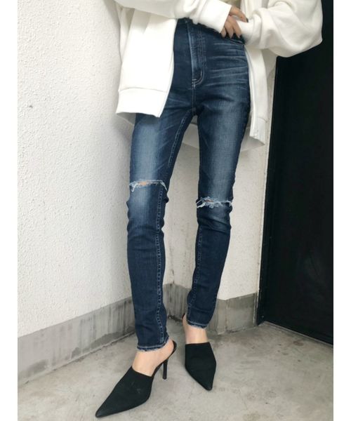 GYDA（ジェイダ）の「ニーダメージ H/Wスキニーデニムパンツ（デニム  