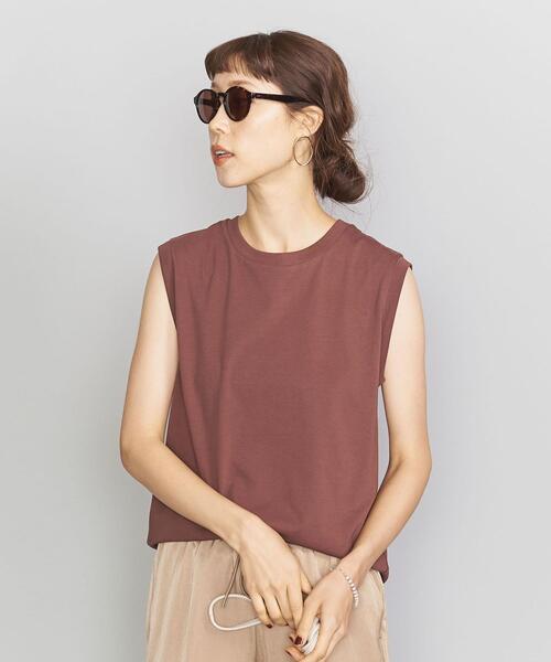 BEAUTY&YOUTH UNITED ARROWS(ビューティーアンドユースユナイテッドアローズ)の「BY∴ クリアコットンノースリーブカットソー ◆(Tシャツ/カットソー・レディース・ブラック/モカ/ナチュラル/ホワイト/ライム/ブラウン・FREE)」の4枚目の写真