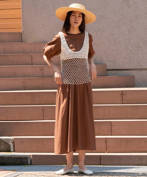 MAISON SPECIAL(メゾンスペシャル)の「ペーパーヤーンカギ編みトップス【MAISON SPECIAL/メゾンスペシャル】(タンクトップ・レディース・ホワイト/ブラック・FREE)」の4枚目の写真