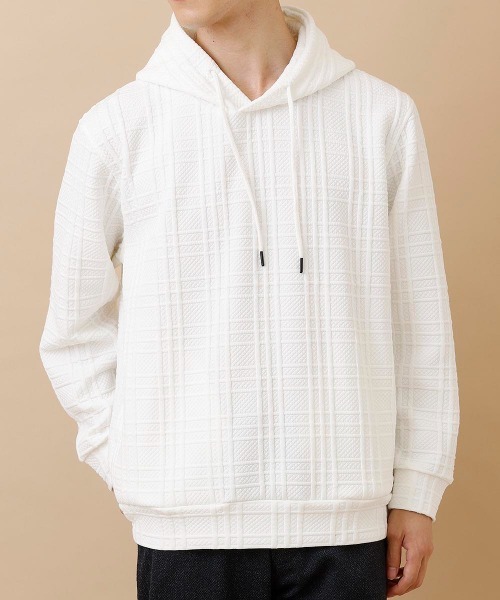 MK MICHEL KLEIN HOMME （エムケーミッシェルクランオム）の「【ワンマイルウェア】フクレチェックプルパーカー（パーカー・メンズ・ホワイト/ブラック/オレンジ・X-LARGE/MEDIUM/LARGE/51/46/48）」の2枚目の写真