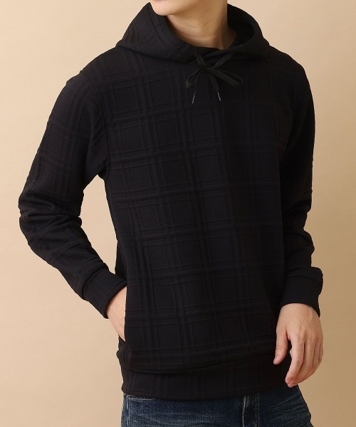 MK MICHEL KLEIN HOMME （エムケーミッシェルクランオム）の「【ワンマイルウェア】フクレチェックプルパーカー（パーカー・メンズ・ホワイト/ブラック/オレンジ・X-LARGE/MEDIUM/LARGE/51/46/48）」の3枚目の写真