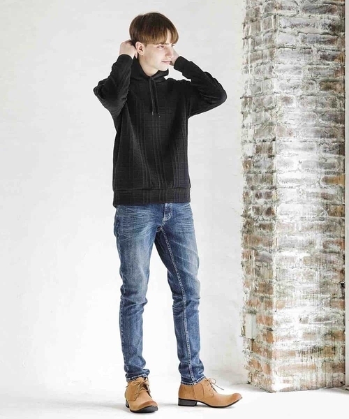 MK MICHEL KLEIN HOMME （エムケーミッシェルクランオム）の「【ワンマイルウェア】フクレチェックプルパーカー（パーカー・メンズ・ホワイト/ブラック/オレンジ・X-LARGE/MEDIUM/LARGE/51/46/48）」の5枚目の写真