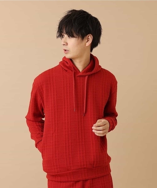 MK MICHEL KLEIN HOMME （エムケーミッシェルクランオム）の「【ワンマイルウェア】フクレチェックプルパーカー（パーカー・メンズ・ホワイト/ブラック/オレンジ・X-LARGE/MEDIUM/LARGE/51/46/48）」の6枚目の写真