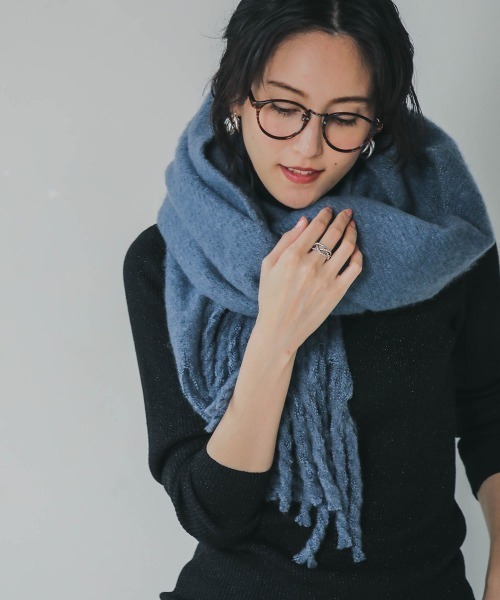 Bou Jeloud（ブージュルード）の「太フリンジボリュームストール（ストール/ショール・レディース・ライトグレー/ベージュ/オレンジ/アイボリー/ライトブルー・FREE）」の4枚目の写真