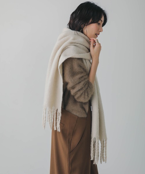 Bou Jeloud（ブージュルード）の「太フリンジボリュームストール（ストール/ショール・レディース・ライトグレー/ベージュ/オレンジ/アイボリー/ライトブルー・FREE）」の14枚目の写真