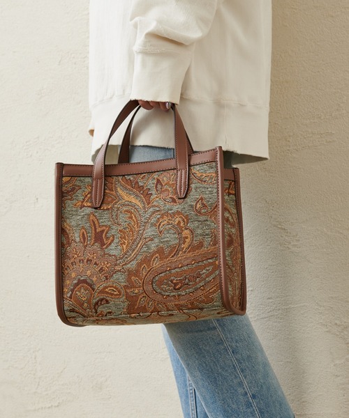 natural couture（ナチュラルクチュール）の「柄アソートボックストートバッグ　小（トートバッグ・レディース・ベージュ/サックスブルー/レッド・FREE）」の9枚目の写真