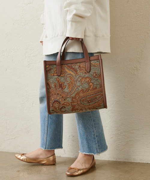 natural couture（ナチュラルクチュール）の「柄アソートボックストートバッグ　小（トートバッグ・レディース・ベージュ/サックスブルー/レッド・FREE）」の7枚目の写真